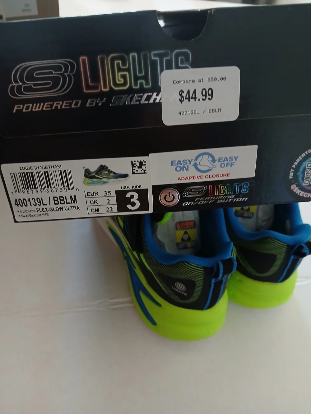 Skechers Kids Blue & Neon Green Light-Up Sneakers Easy On Easy Off $30